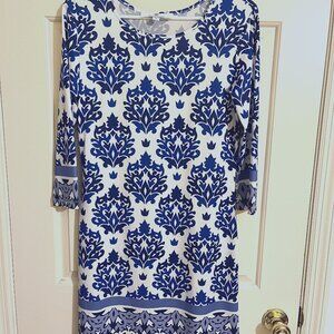 Jean Pierre Klifa Paris Dress White and Blue Patterned Size Small